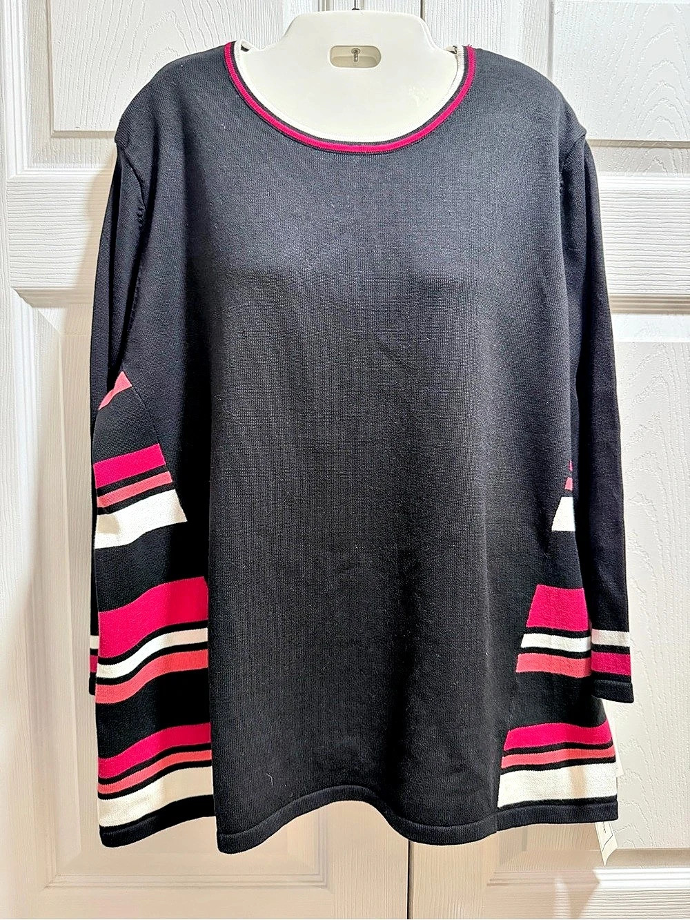 Alfred Dunner Striped Long Sleeve Top in Black & Pink Size XL NWT
